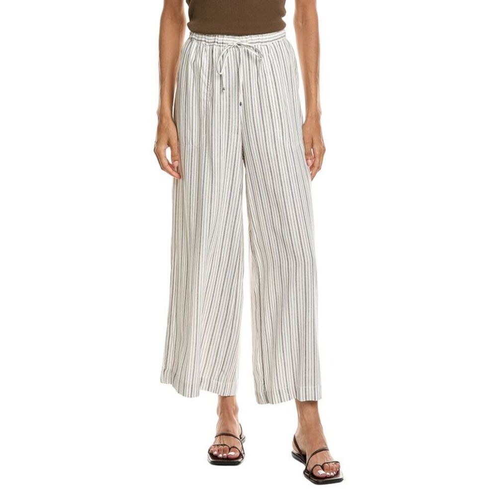 Max Studio Womens Elastic Waist Wide Leg Linen-Blend Pant, White